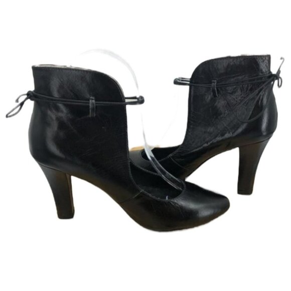 Friis and Company Black leather round toe tie front heels size 6.5 (EU 37) - Picture 1 of 14